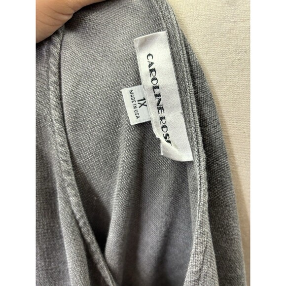 Caroline Rose Tunic Blouse Women 1X Gray Linen Relaxed Lagenlook Hi Low Boho - Picture 2 of 16